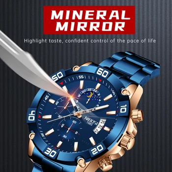 NIBOSI Moda Barbati Ceasuri Sport Impermeabil Cuarț Albastru Stil Ceas Barbati din metal cu Cadran Mare Data, Cronograf Ceas Ceas de mână