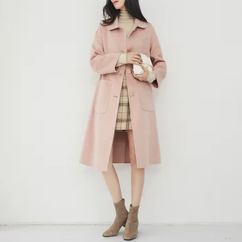 2020 Nou high-end femei carouri haină de lână gri spate incarcatori buton dublu cu lână palton femei pur cașmir haina