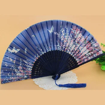 Noi Mătase Chineză Fan Pliere Mână De Mătase Bambus Printuri Fan Retro Vintage Stil Handmade Albastru Ventilator De Mână