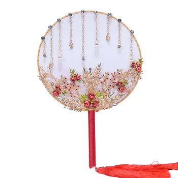 Vintage Stil Chinezesc Nunta Mireasa Circulară Fan Buchet de Flori cu Margele Ventilator Portabil cu Ciucure