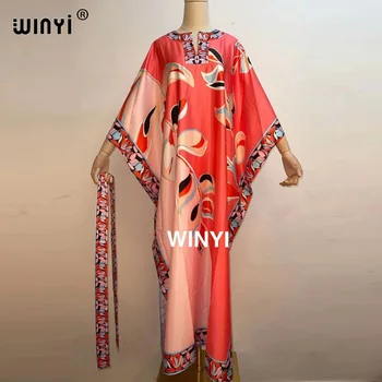 Plaja de Moda Pistei de Vara Maxi Rochie Femei Plus Dimensiune Batwing Maneca Imprimare de Epocă Elegant Șifon Lung Liber Dresss WINYI