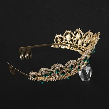 Mireasa Nunta Bijuterii de Păr Accesorii de Lux pentru Femei Coroana de Cristal Frizură Manual Stras Culoare de Aur Tiara XH