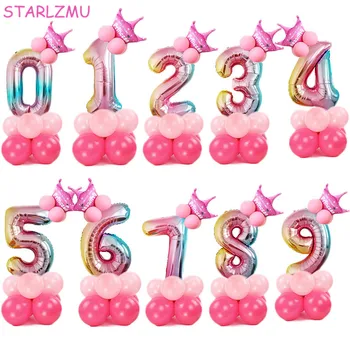 STARLZMU Roz Albastru Curcubeu Număr de Baloane Digital Petrecere Decoratiuni Copii 1 Ziua Globos Băiat Fată de Partid Balon