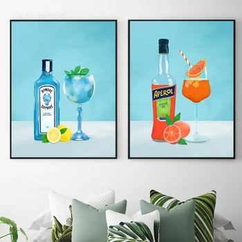 Modern Stil Albastru Cocktail-uri și Postere de Imprimare Aperol Spritz Gin Tonic Pocalul Panza Pictura Bucatarie Bar Arta de Perete Decor Poze