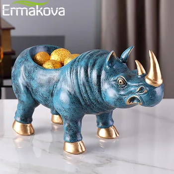 ERMAKOVA Rășină Retro Rhino Figurine Decor Unicorn Norocos Prosper Acasă Living Birou Decor Magazin Ambarcațiuni Cadou