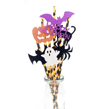 Elemente de Recuzită de Halloween Decor 6pcs Hârtie Bea Paie Spectrul de Dovleac Bat Tema Fantomă Farmece Petrecere de Halloween Ornamente Decor
