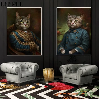 Panza Pictura Abstractă Animal Postere HD Evul mediu Pisică Câine domn Imagine Living Wall Art Print Picturi Decorative